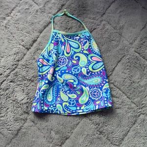 Blue and green swimsuit top for girls.